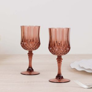 6-Pack Transparent Plastic Crystal Cut Wine Glasses 8oz, Dusty Rose - Shatterproof Cocktail Goblets - Pack of 6 Glasses